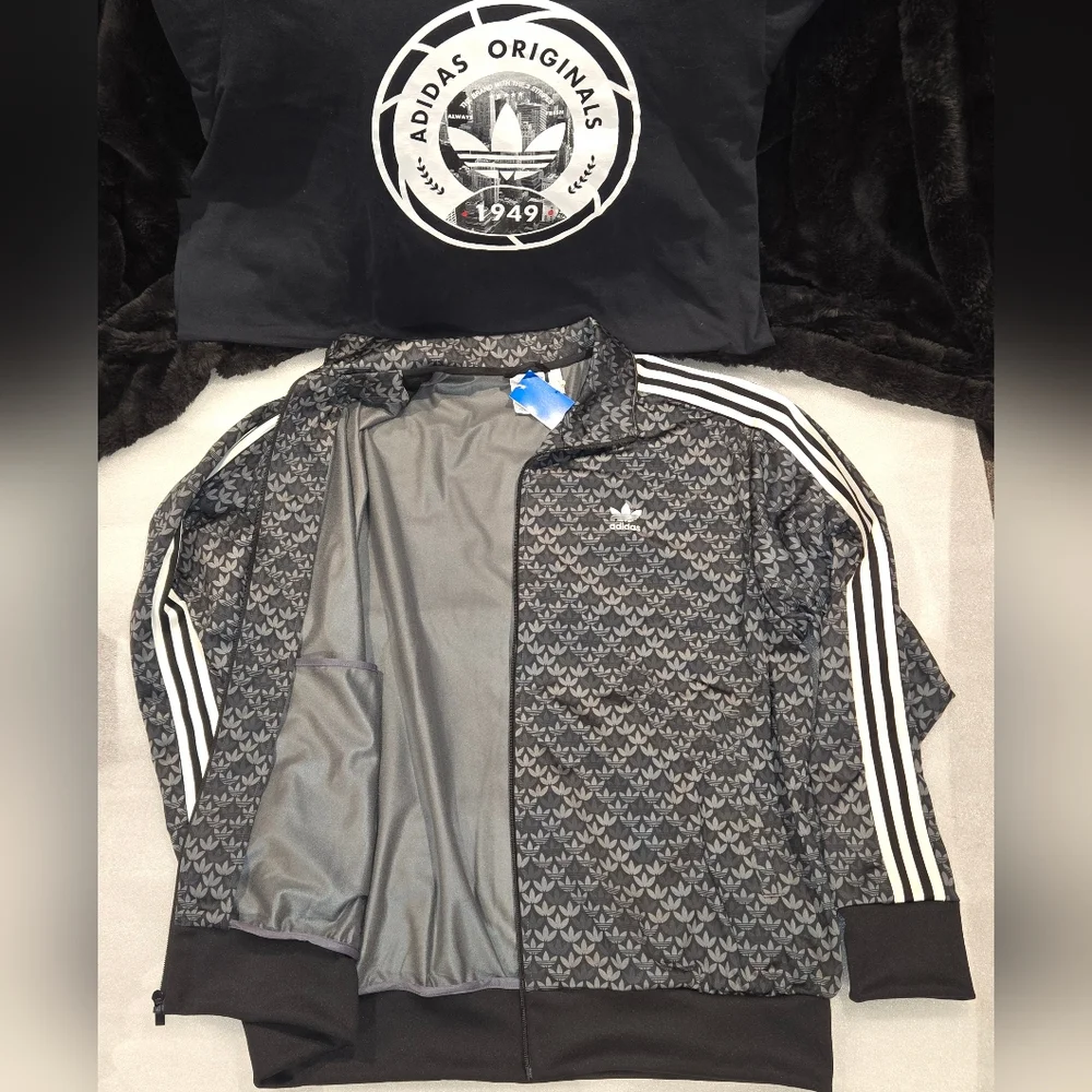 NWT-Mens Adidas Monogram Track Suit Black/Gray/White - Jacket XXL, Pants XL - Picture 7 of 12